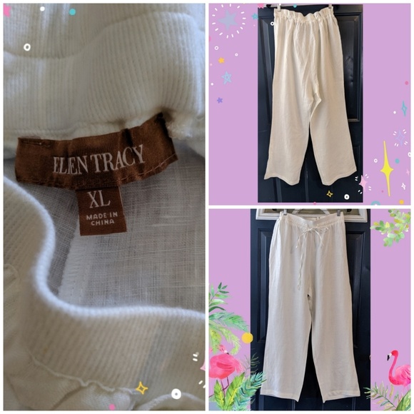 Ellen Tracy Pants - ELLEN TRACY WHITE 💯 LINEN WIDE LEG PANTS